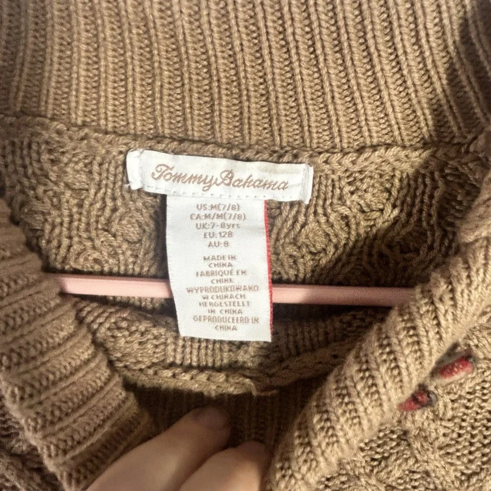 Tommy Hilfiger Cable Knit Sweater Dress Plaid Skirt Button Cowl Neck Tan Girls 7